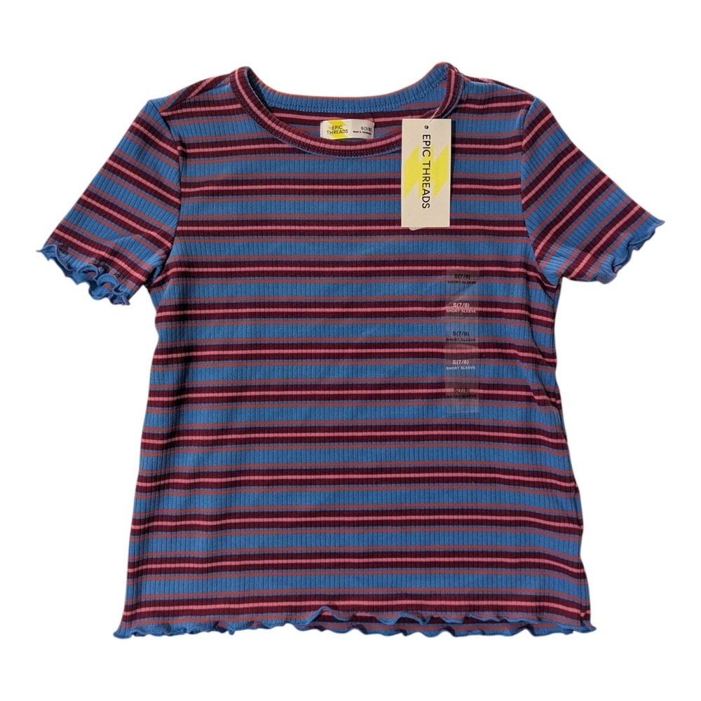 BBC-2 Epic Threads Textured T-Shirt Little Girls S (7/8) - Campanula Blue Stripe